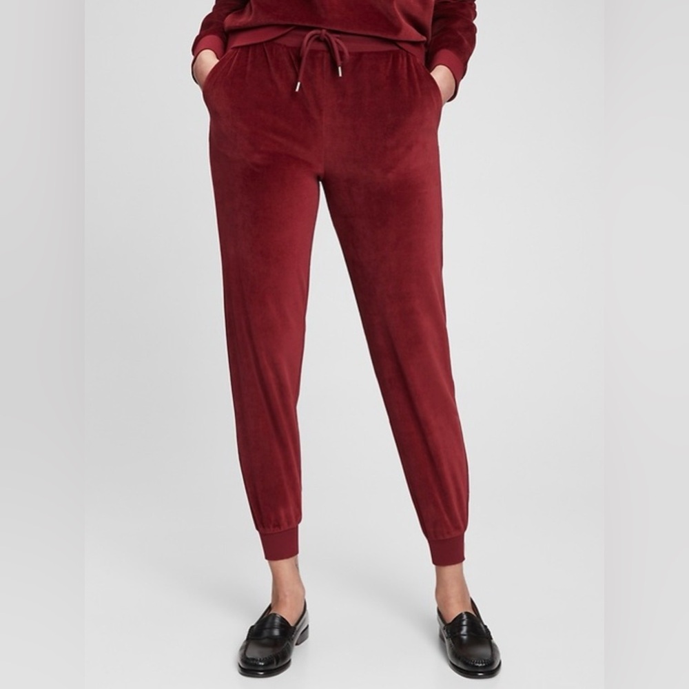 Wine Burgundy Ruby Red Gap Velour Velvet Joggers Tracksuit Sweatpants